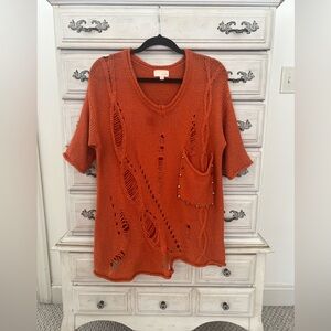 UMGEE PULLOVER ORANGE DISTRESSED DESTROYED KNIT SWEATER